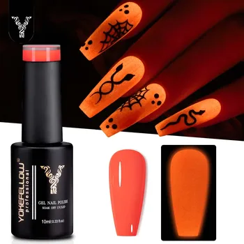 YOKEFELLOW Glow in the Dark Gel Nail Polish 10ML Orange Fluorescent Neon Luminous Gel Polish Nail Art for Halloween Women Girls 1