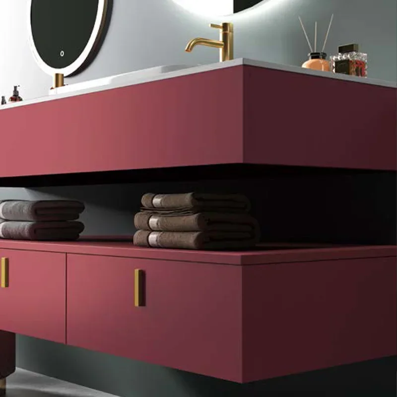 ~Oak Bathroom Cabinet Combination Bathroom Table Smart Mirror Modern Minimalist Stone Plate Washbasin Rose Pink