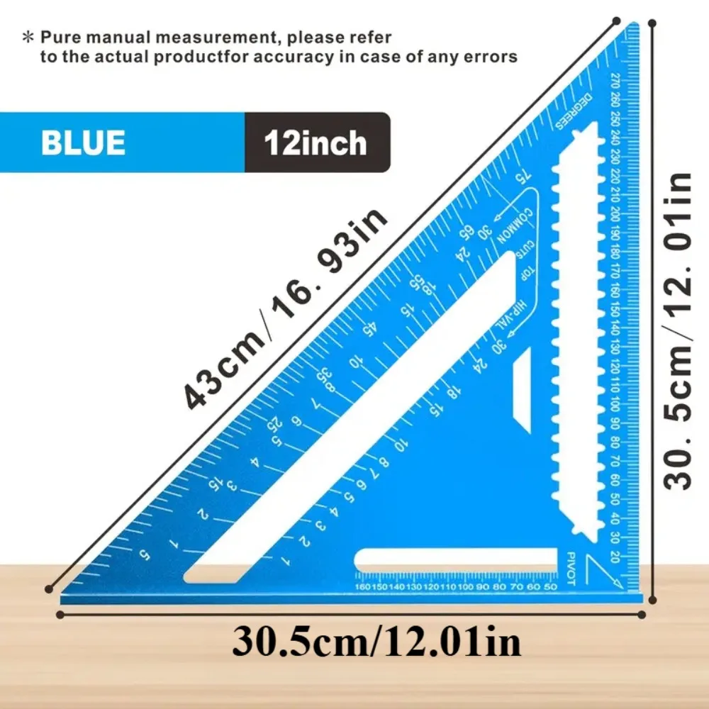 7''/12'' 미터법 목공용 고정밀 삼각자, 인체공학적 손잡이가 있는 알루미늄 합금 자, DIY 및 측정용