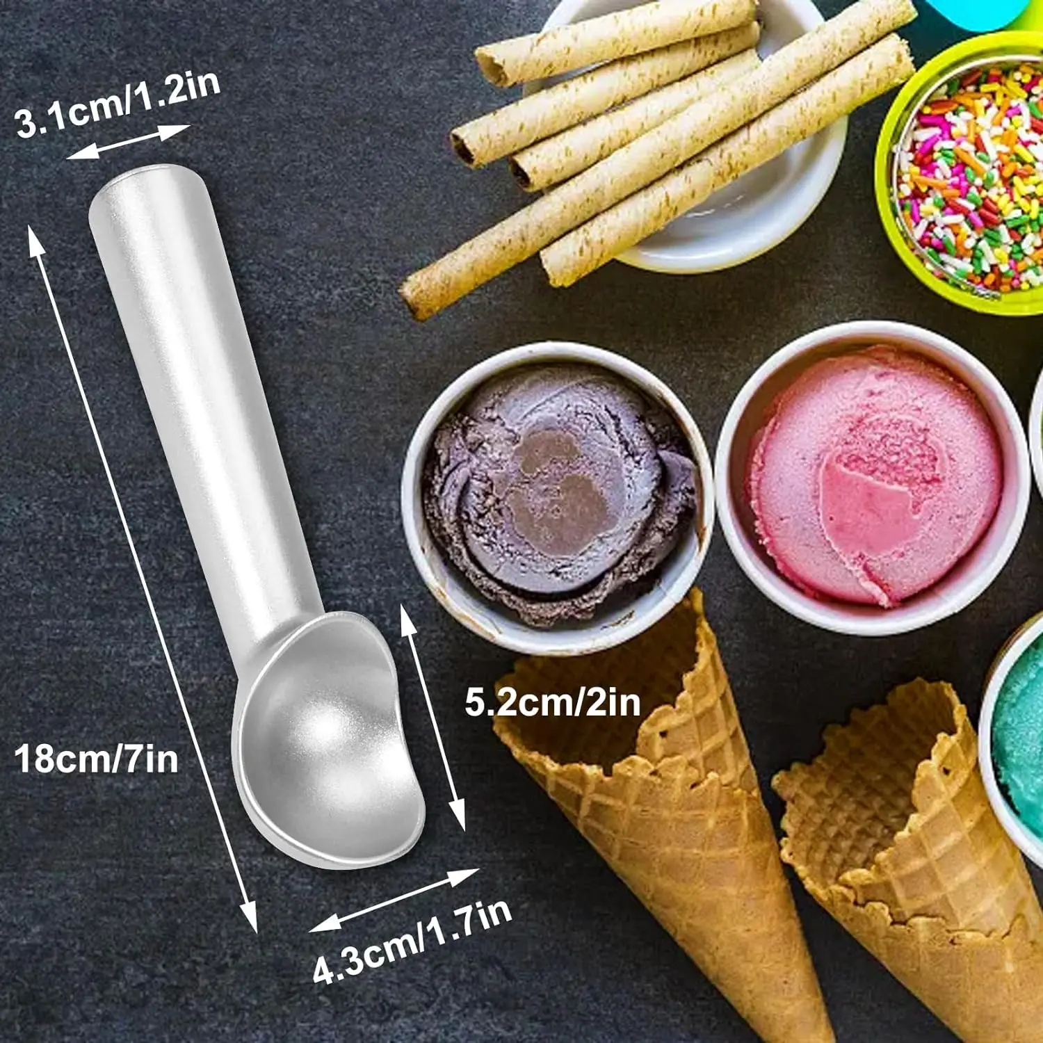 Nonstick Anti-Freeze Ice Cream Scoop Spoon One Piece Aluminum Design Ice Cream Scooper Kitchen Accessories Supplies 1.5 Ounces
