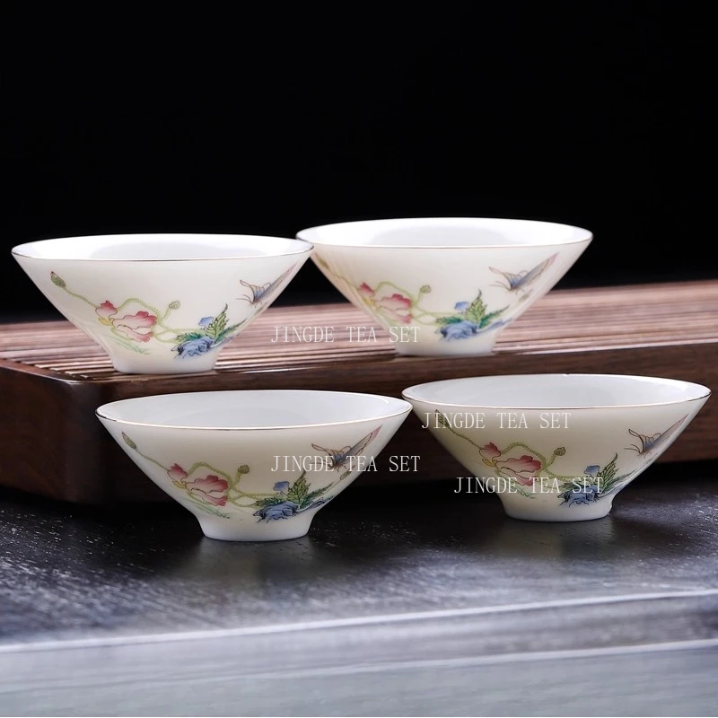 50ml Sheep Fat Jade Bucket Hat Cup Drinking Green Tea Cups At Home Dehua White Porcelain Kung Fu Tea Cup High End Tea Set