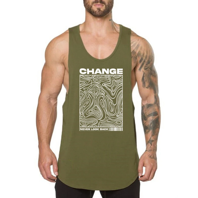 

Change Never Look Back Print Cotton Vests Gym Bodybuilding Running Sport Breathable Shirt Mens Fitness Cool Sleeveless Tank Tops