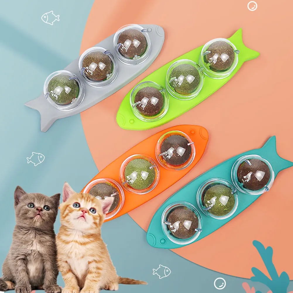 

Catnip Ball Wall Sticker Ball Cat Treats Rotating Mint Ball Cat Toys Teeth Cleaning Pet Toys Improve Appetite Rotating Toy Balls