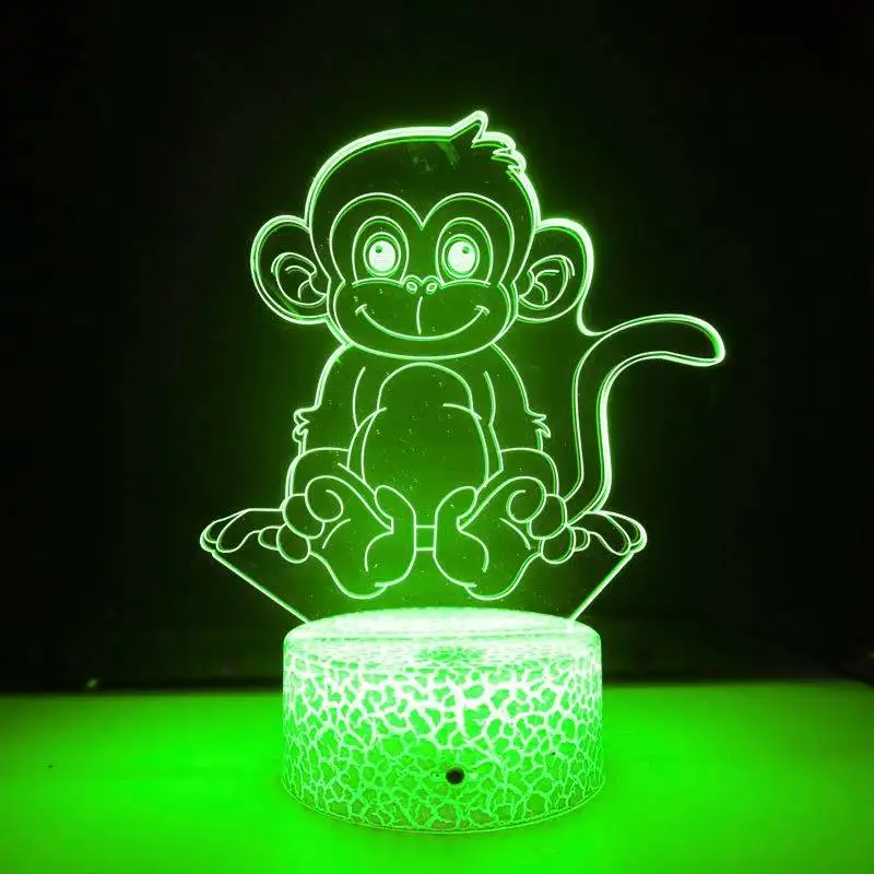 

Nighdn 3D Illusion Lamp Monkey LED Night Light 7 Color Changing Table Desk Decoration Lamps Gift Acrylic Flat ABS Base USB Cable
