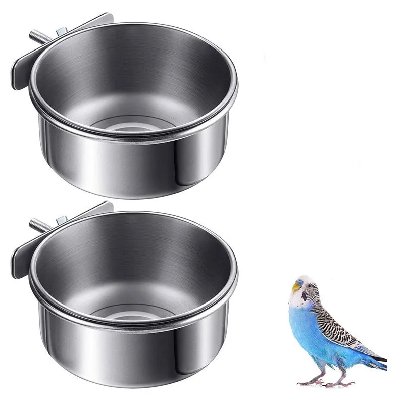 Parrot Feeder Bird Feeder Stainless Steel Food Water Cup With Clamp Holder
