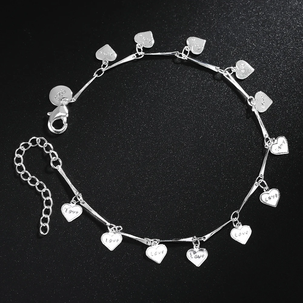 

Pretty 925 Sterling Silver romantic LOVE Heart card Bracelets for Women Fashion Wedding Party Popular fine birthday gift Jewelry