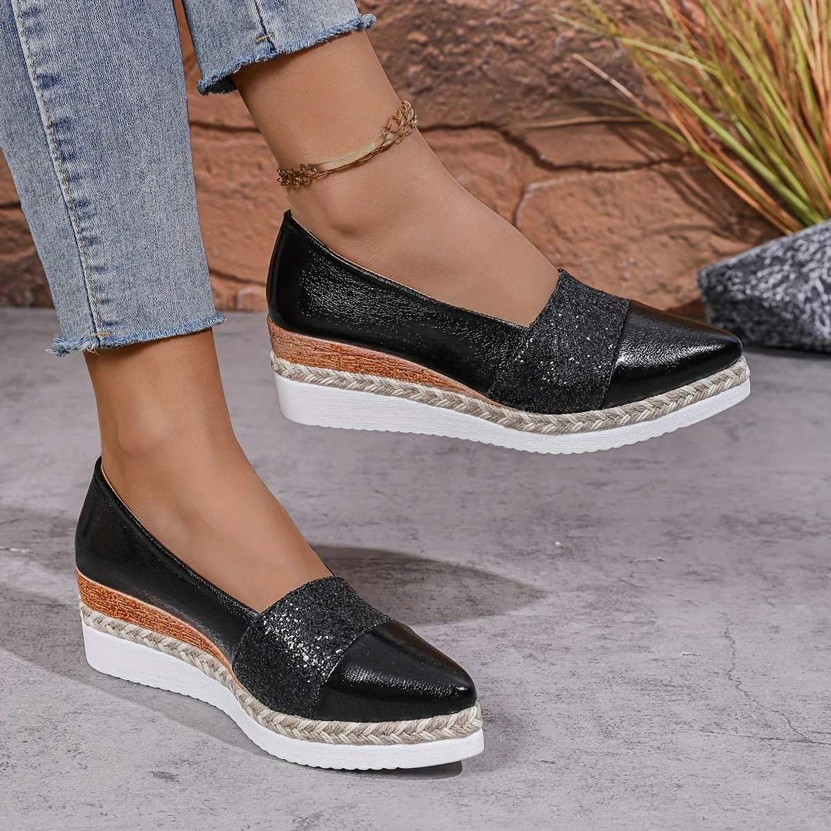 2025 New Women Sneakers High Heels Shoes Pointed Toe Comfortable Shoes Ladies Shallow Mouth Clogs Wedge Platform Women Sneakers