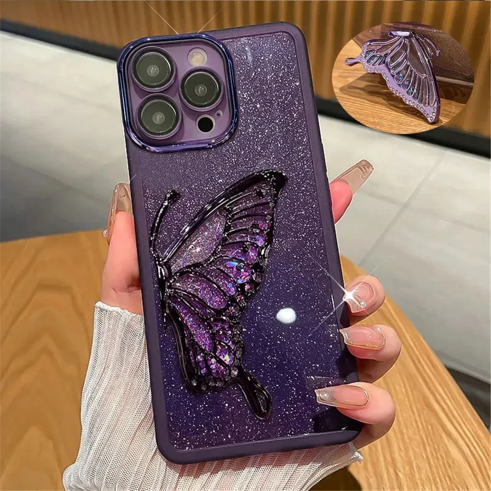 Flowing Sand Butterfly Glitter Bracket Soft Shell Case