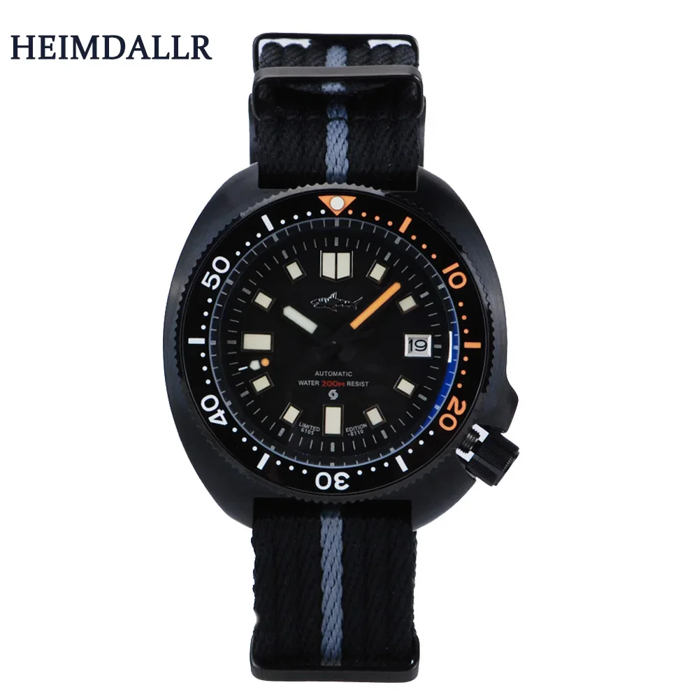 Heimdallr Black Willard Men's Turtle Diver Watch Sapphire Crystal Luminous Marks NH35 Automatic Movement 200m Water Resistant