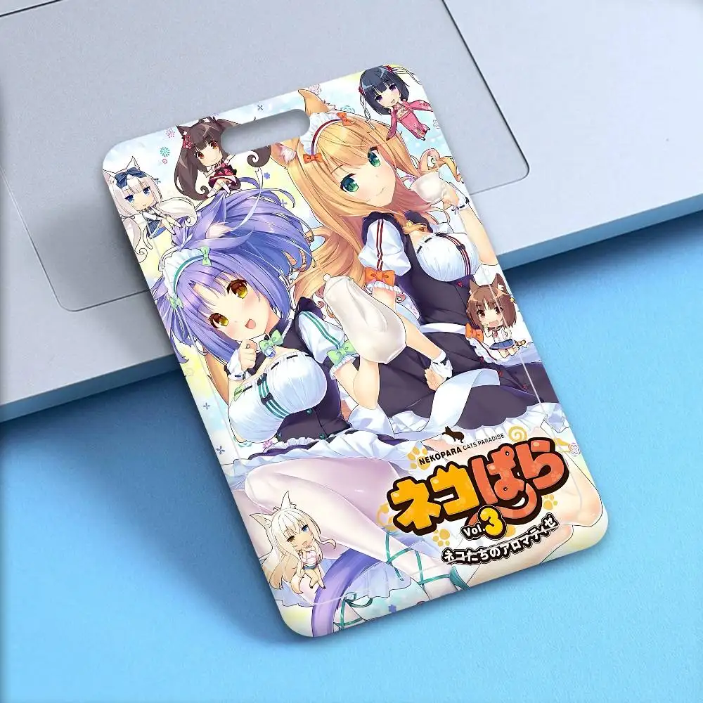 귀여운 애니메이션 N-Nekopara ID 카드 홀더 끈걸이 소녀 도어 카드 케이스 걸이줄 여성 배지 홀더 넥 스트랩 명함