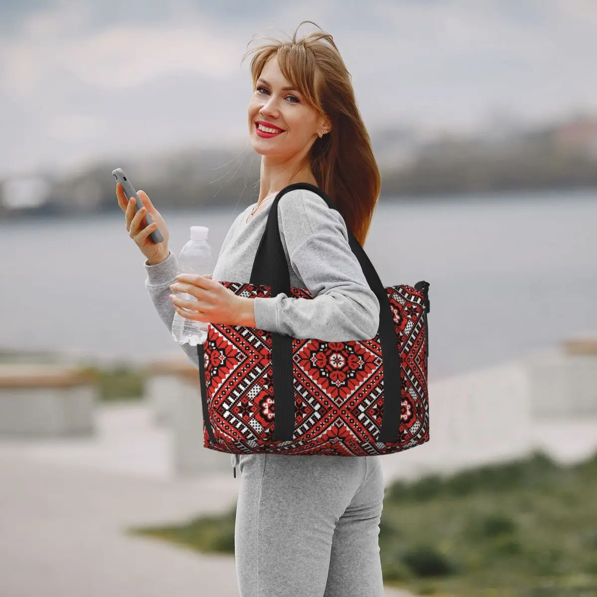 Ukraine Ukrainian Embroidery Ornament Beach Tote Bag for Women Boho Large Compartment Beach Gym Travel Bags