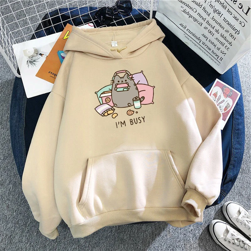 black hoodie Funny Cat Hoodie Women 2022 Fashion Kawaii Korean Version Harajuku Sweater Women 90s Cartoon Clothes Women Hooded Casual Girls white sweatshirt