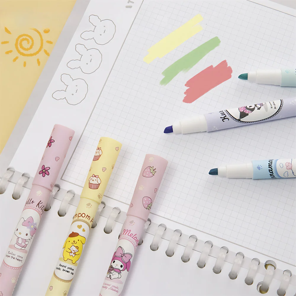 6Pcs/Set Kawaii Highlighter Set Pastel Colors Fluorescent Marker Pen Cute Soft Tip Highlighters for Student School Office Supply