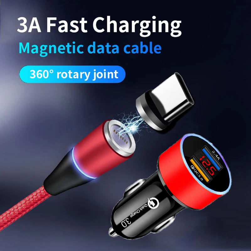 Caricabatterie Per Auto Usb Quick Charge 3.0 2.0 Tipo-C Cavo Magnetico Usb Per Xiaomi 12 11T Redmi Note 11 10 9 Pro Cavo Caricabatterie Per Auto Veloc