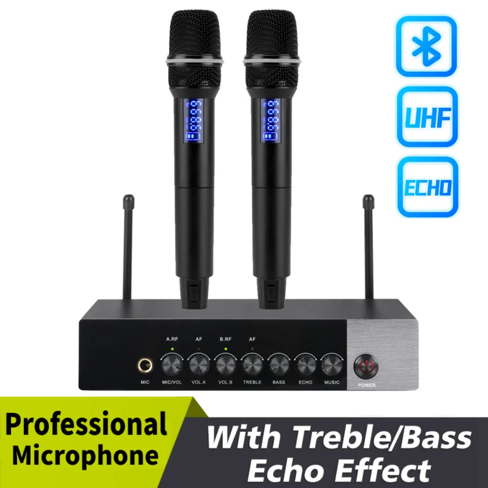 Professional Dual Channel Uhf Wireless Microphone Bluetooth Handheld