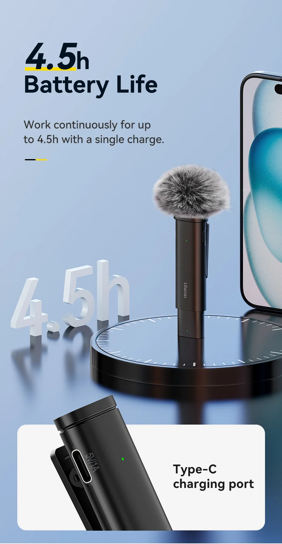 Ulanzi VM-10 Wireless Clip-on Microphone 3-Level Noise Reduction Mic With Lightning Connector For iPhone Vlog Live Streaming