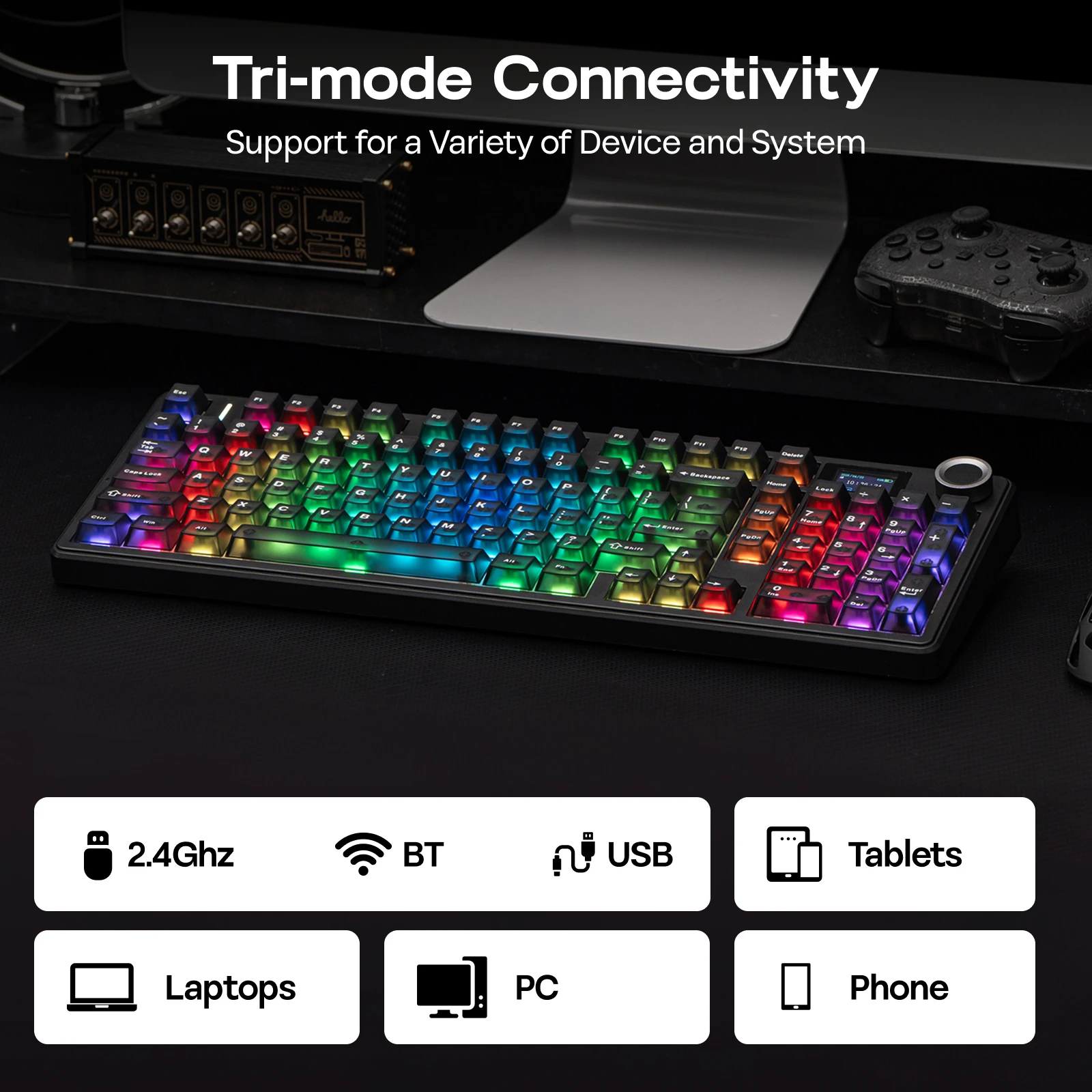 EPOMAKER × AULA F99 MAX 96% ANSI US QWERTY 레이아웃 가스켓 유선/BT/2.4Ghz 무선 기계식 키보드 (스마트 스크린 및 노브 포함)