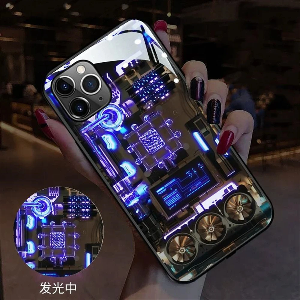 2024 Luxury Mechanical Style LED Light Glow Luminous Phone Case Back Cover For Samsung S24 S23 S22 S21 S20 FE Note20 Plus Ultra
