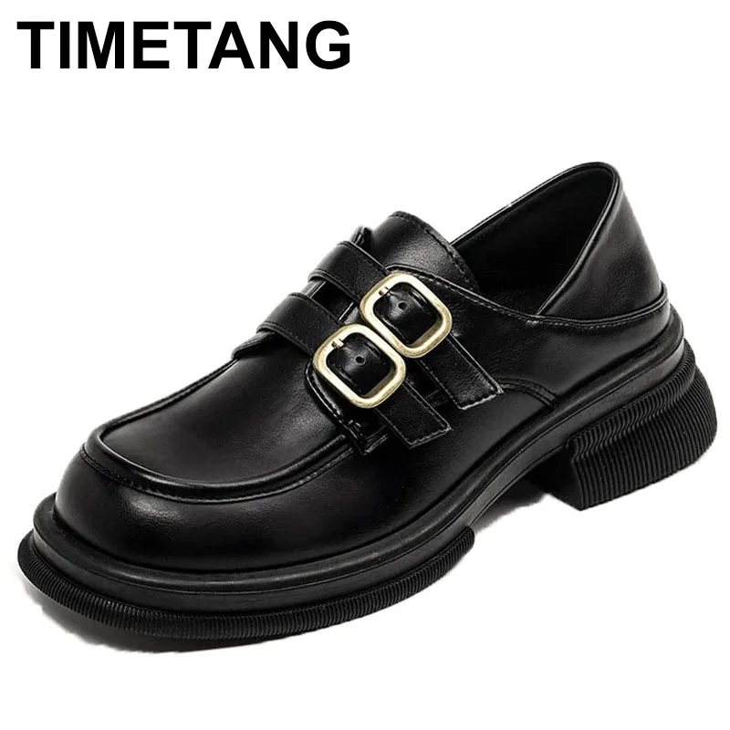 

4.5cm Chunky Platform Loafers Shoes Woman Retro Patent Leather Thick Heels Pumps Women JK Slip On Black Office Shoes Ladies