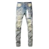 Top quality Purples jeans Men brands with High street blue print letters trousers Fashion Repair Low Rise Skinny Denim pants 2