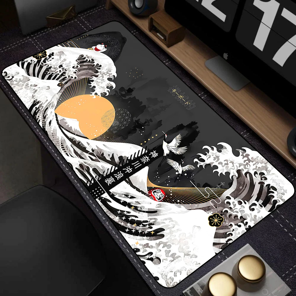 Mouse Pad Gamer Black Great Wave Art Mousepad XXL Mechanical Keyboard Pad Non-Slip Carpet Natural Rubber Big Mouse Mats 900x400 — view 4
