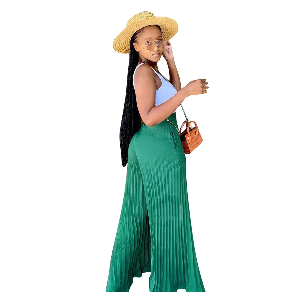 Summer Loose Oversized High Waist Wide Leg Pants Women Trousers Casual Solid Color Streetwear Holiday Casual Pleated Leggings capri pants