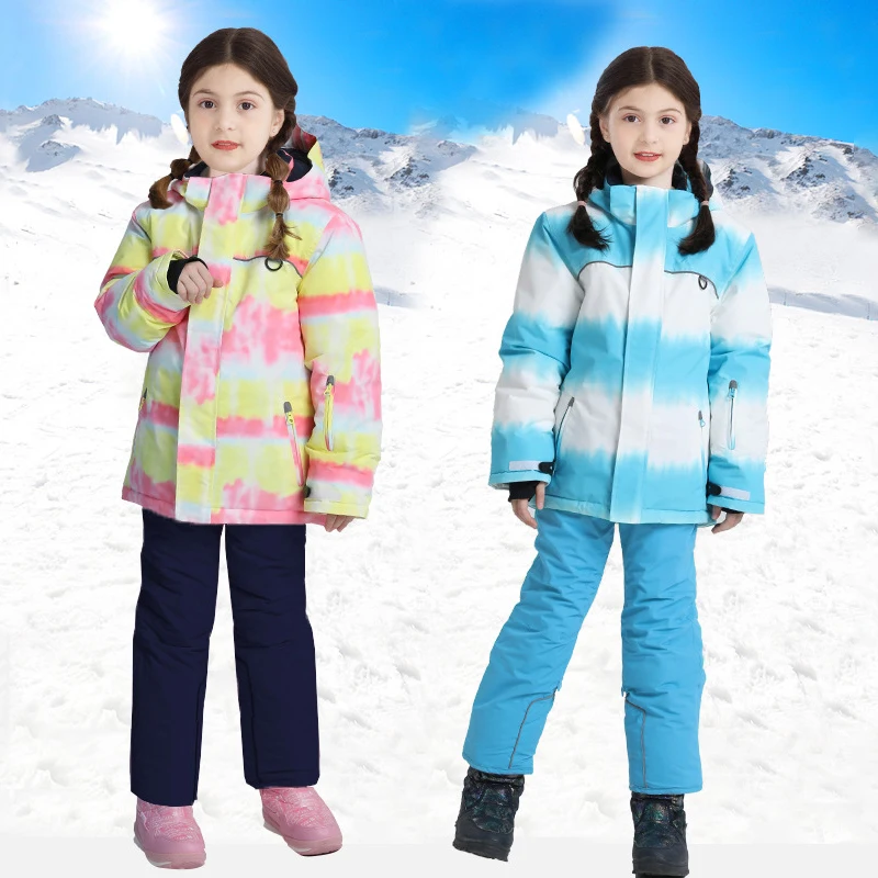 

2022 Waterproof Teeneger Girl Snow Suits Winter Outdoor Kids Ski Tracksuit Warm Fleece Jacket Pants Children Snow Clothing Sets