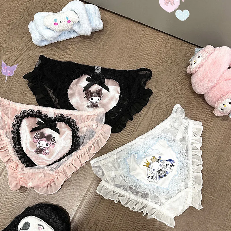 

Милое женское нижнее белье Kuromi Cinnamoroll My Melody, трусики Sanrio, трусики из чистого хлопка, Симпатичные сексуальные кружевные трусы, подарок