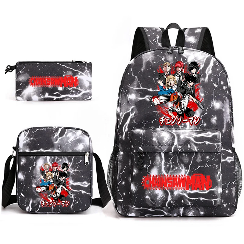 Chainsaw Man Anime School Backpack Set with Shoulder Bag Pencil Case 3pcs for Teens Kids Daily Bookbag 1