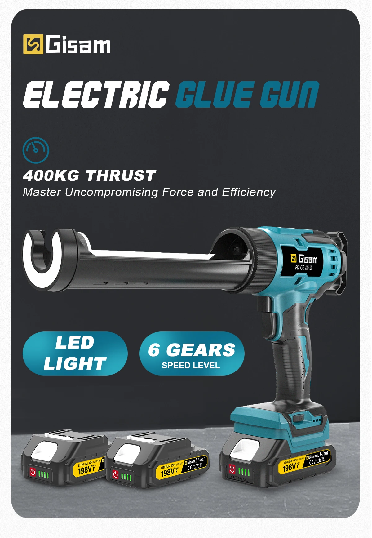 400KG Cordless Electric Caulking Gun 6Gears Glass Glue Gun Adhesive Glue Sealant