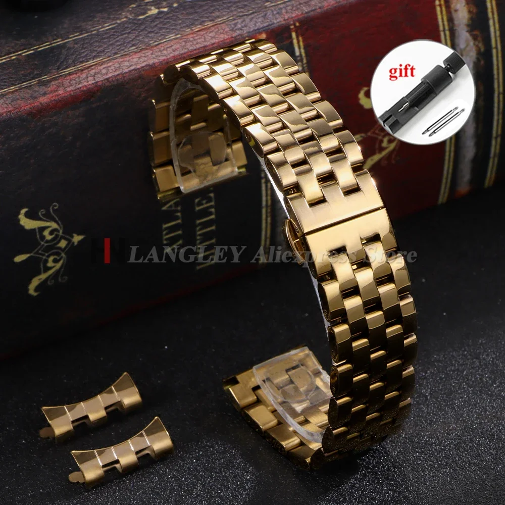 Premium Solid Stainless Steel Watchband - High Quality Strap with Curved/Flat End