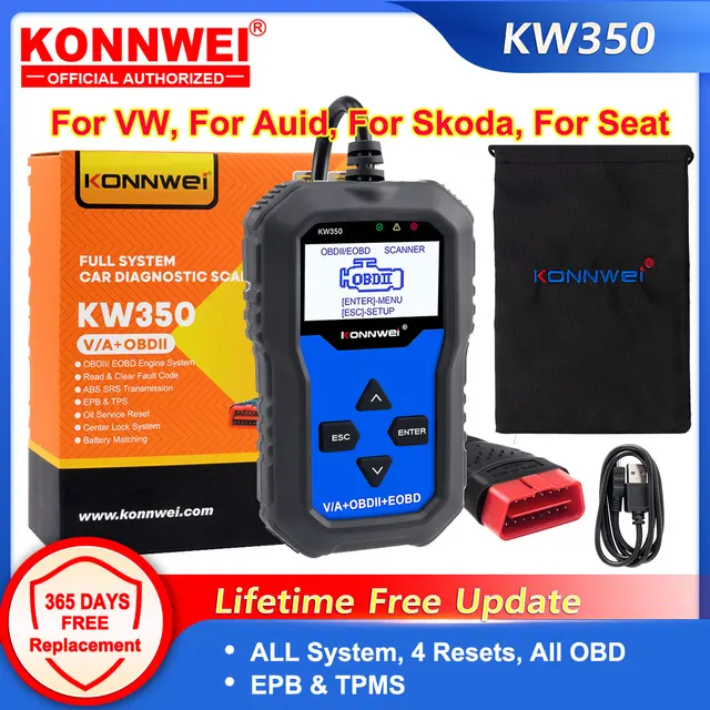 KONNWEI KW350 OBD2 Car Diagnostic Tool OBD Scanner for VAG VW Audi ABS Airbag Reset Oil Service Light EPB Diagnostic Better