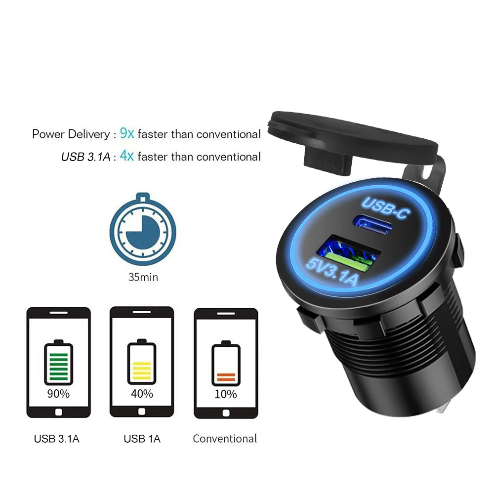 USB Charger Outlet Waterproof for Car Boat Marine