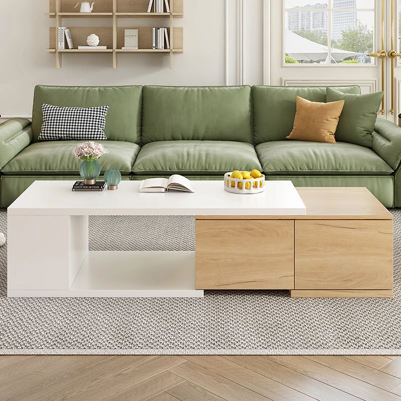 Extendable Coffee Table with 2 Storage Drawers,Center Table with Sliding Tabletop, Multi-functional Hidden Storage Sofa