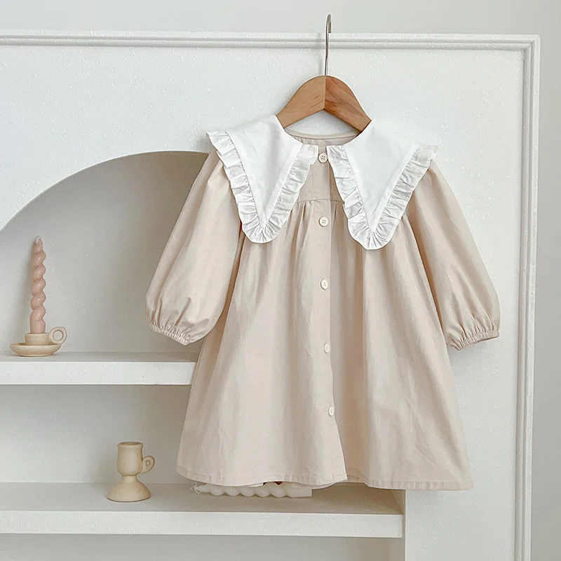 Family Sister Matching Dress Outfit Baby Girls Clothes Long Sleeve Flower Large Lapel Girl Dress Baby Romper Princess Dresses 2