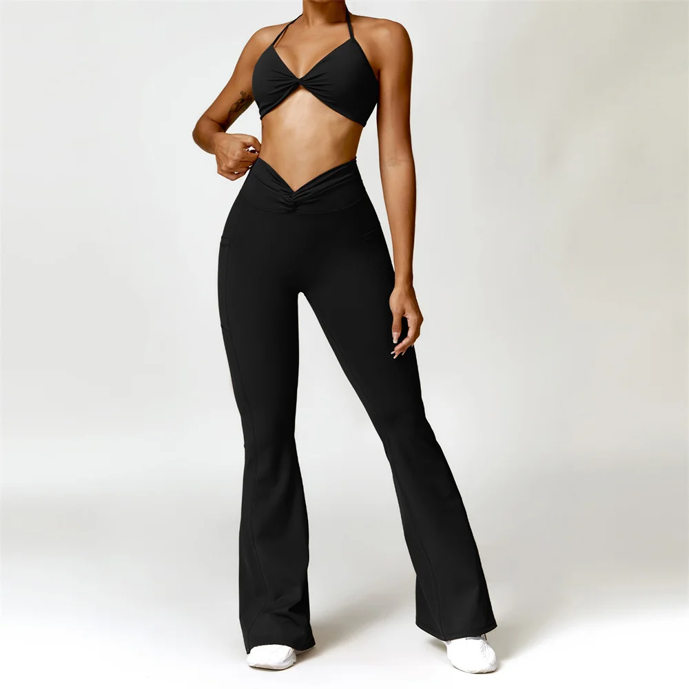 Fitness Twist Sport Bra Yoga Set Women High Waist Workout Pocket Leggings Female Pant Tracksuit Gym Active Suits XS-XL 1/2PCS