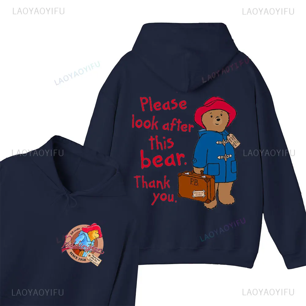 Cute Paddington Bear in London Cartoon Pattern Hoodie Graphic Unisex Hoodie New in Hoody Oversized Pullover Hoodies Spring