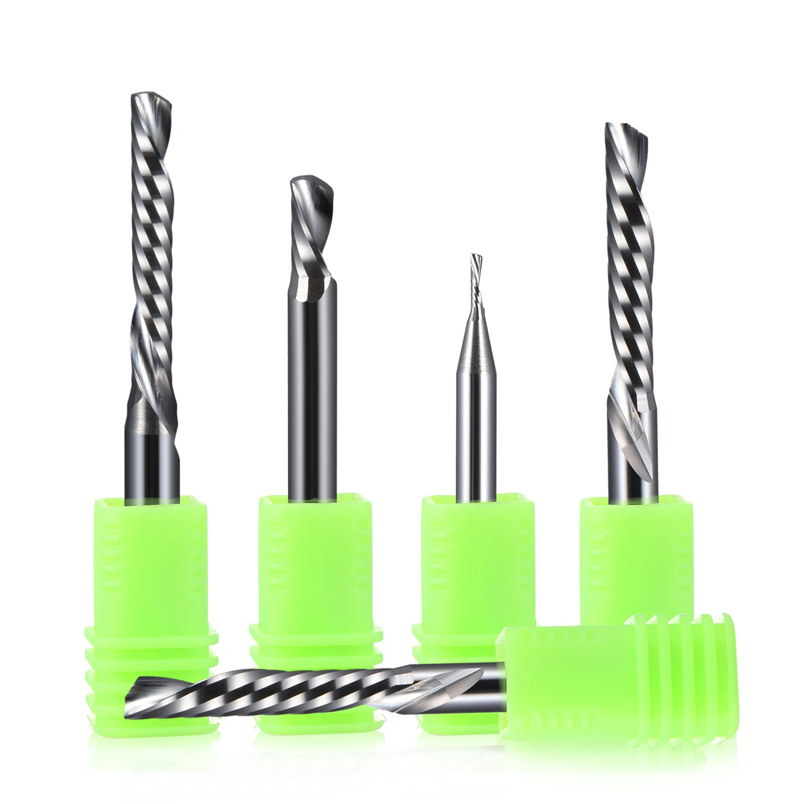 10Pcs 3.175/4/5/6/8/10mm Shank Down Cortador de Fresagem Flauta Única Espiral Bits Carboneto de Tungstênio End Mills CNC Ferramenta Router Bits