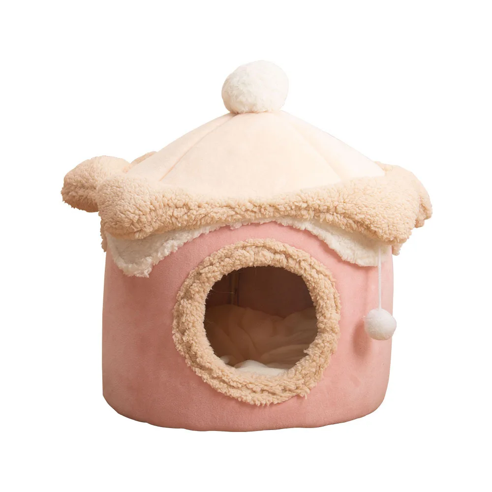 2024 Winter Warm Cat Dog House Deep Sleep Pet Nest Geometric Ice Cream House Fun Comfort Nest for Small Medium Cat Dogs Pet
