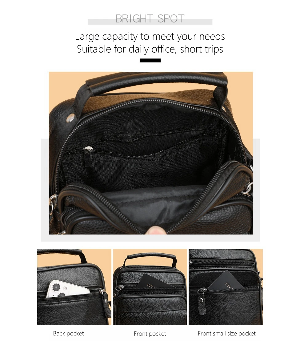 JEEP BULUO Brand Genuine Leather Men Shoulder Bags Black High Quality Male Cow Leather Crossbody Tote Handbags Business Fashion