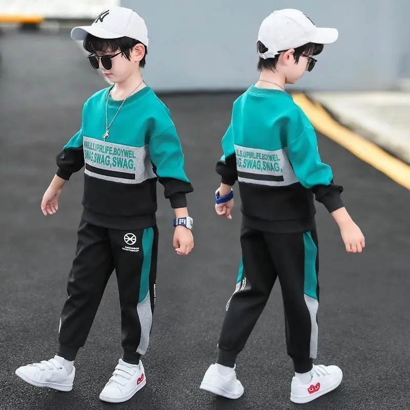 

2022 New 2 Pieces Kids Clothes Boys Sets Spring Autumn Leisure Hoodie + Pants Windproof Sportswear Students Trouser Groups 4-12T
