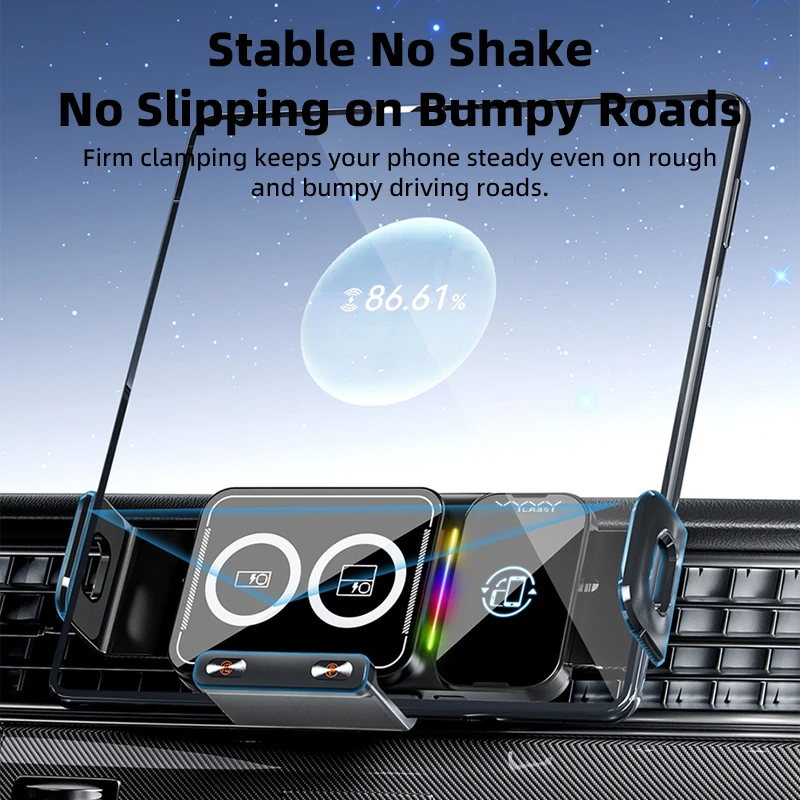 Vyvylabs Wireless Auto-Clamp Car Phone Holder with 15W Fast Charging