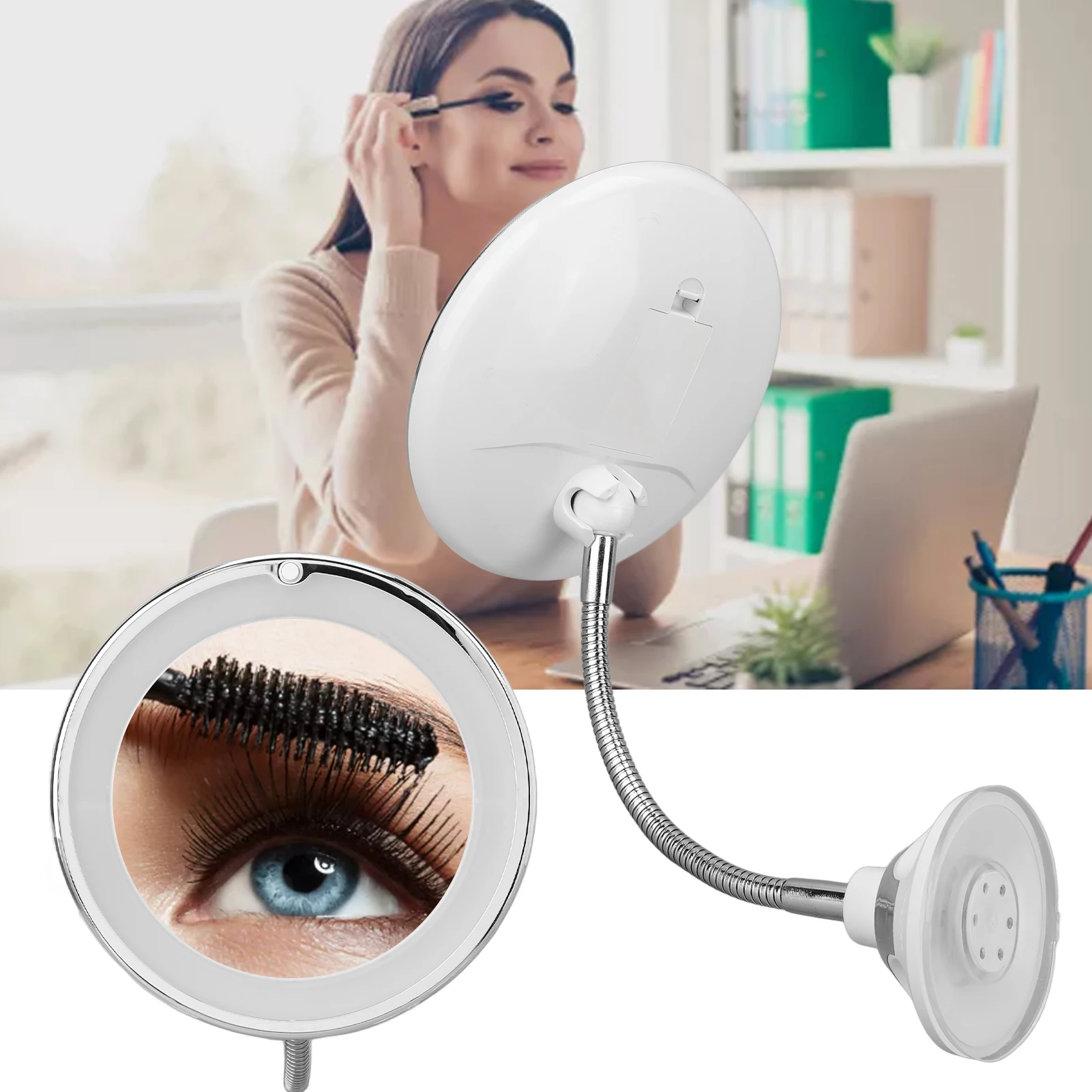 Magnifying Mirror 10X Magnification LED Fill Light Suction Cup Adjustable Gooseneck Makeup Mirror for Home  Makeup Mirror