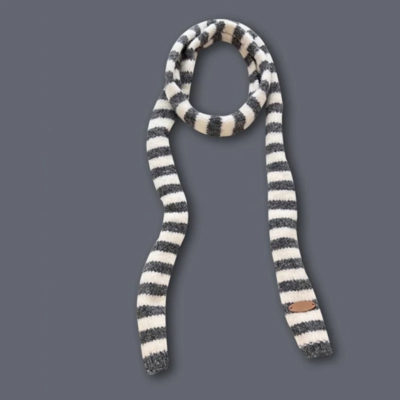 Knit Long Choker Striped Scarf for Women Harajuku for Jeans or Dresses 4