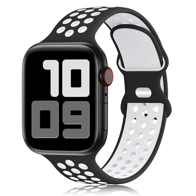 Silicone Strap For Apple Watch Band 44mm 40mm 42mm 38mm 44 mm watchband Breathable bracelet Apple watch 6 Strap iWatch 7 5 4 se 14Black white