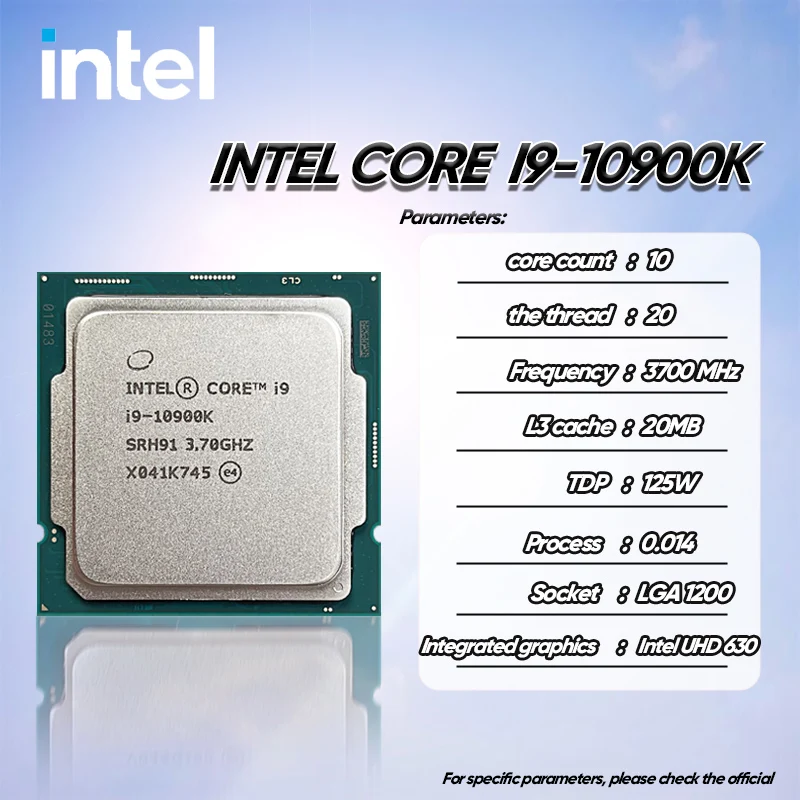 Processeur Intel Core i9-10900K i9 10900K, 3.7 GHz, 10 cœurs, 20 threads,  L3 20 mo, 125W, LGA 1200, d'occasion