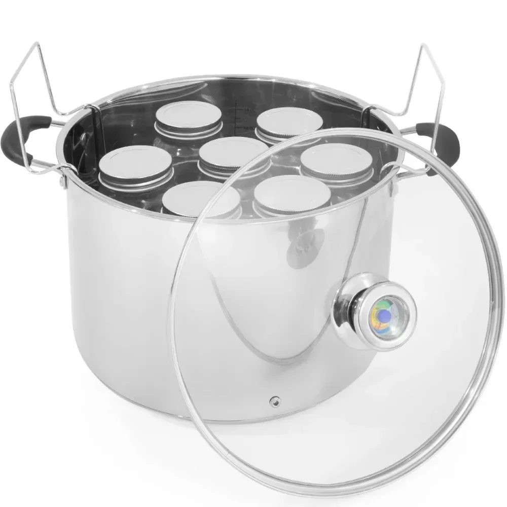 

20-Quart Stovetop Pot Canner Waterbath Canner Temperature Indicator Rack Glass Lid and 7-pc Canning Jar (16oz)