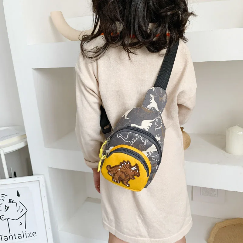 Kids Waist Bags Cartoon Dinosaur Print Outdoor Travel High Capacity Crossbody Zipper Bag Girl Boy Gift Children Chest Pouch Pack