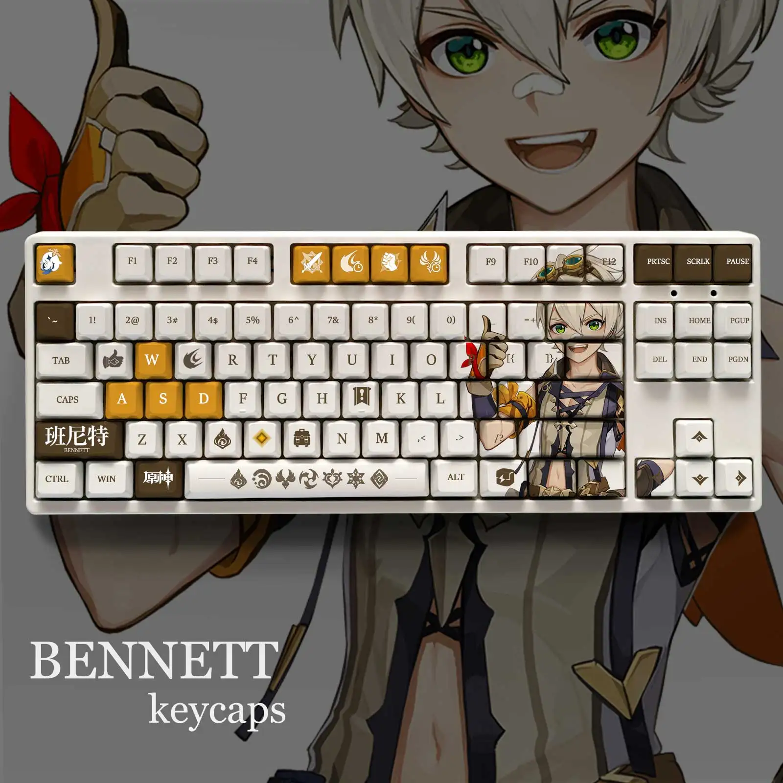 Genshin Impact Theme Pbt Material Keycaps 108 Keys Set For
