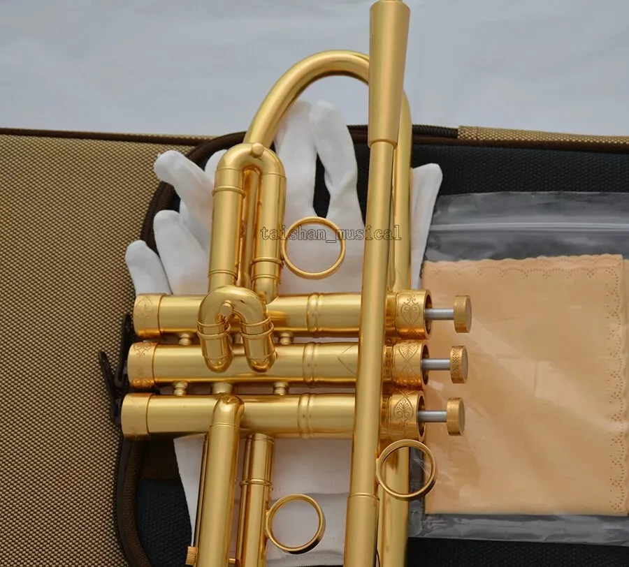 Brushed gold plated Professional Bb Trumpet Horn Monel piston With Case